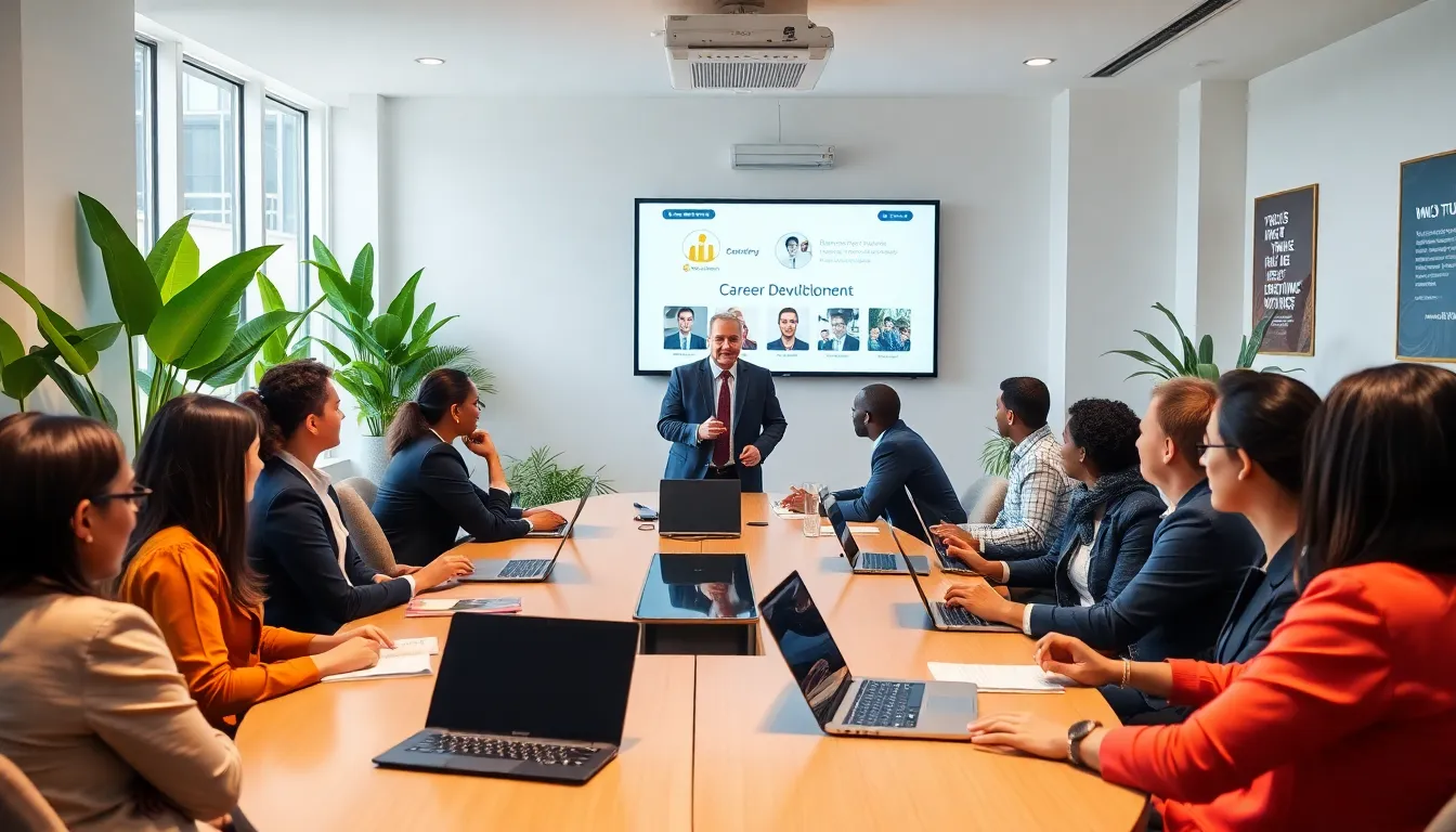 diverse professionals engaged in a career development workshop.